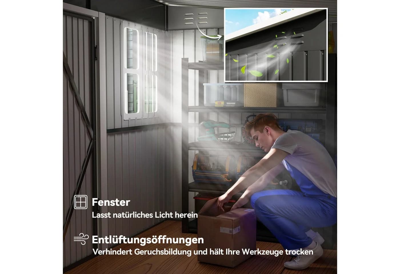 Outsunny Metall Gerätehaus mit Fenster und Lüftungsöffnungen - Bild 5