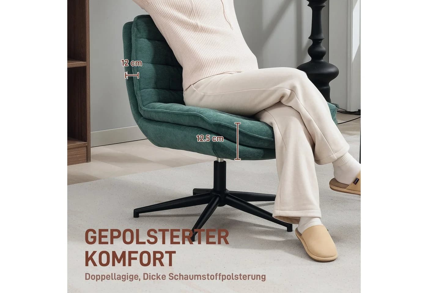 HOMCOM Bürostuhl ohne Armlehnen Dunkelgrün Leinenoptik - Bild 5