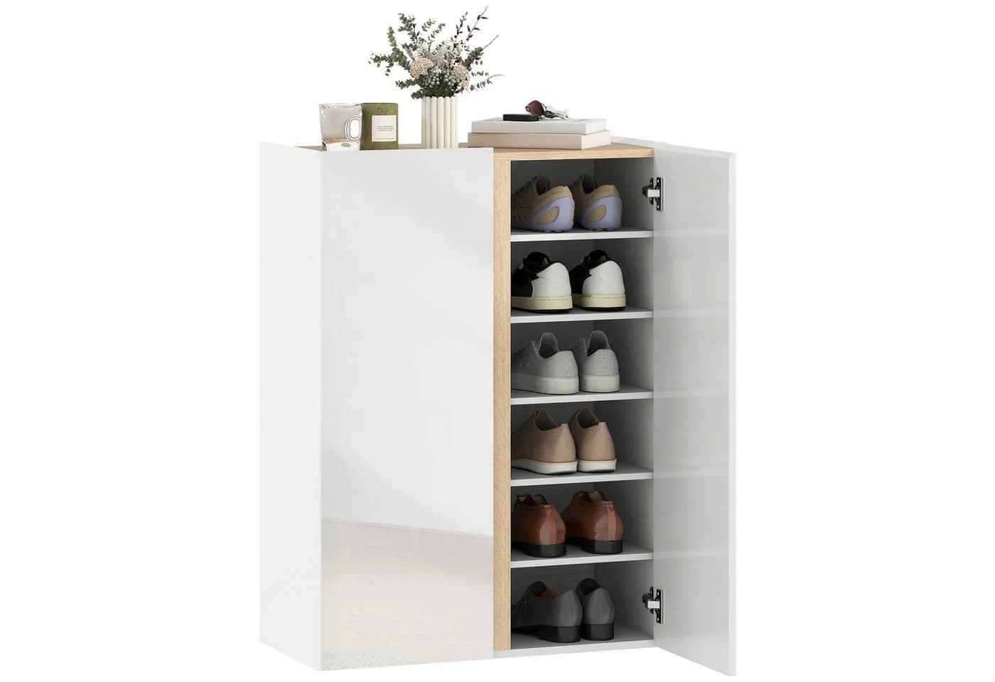 HOMCOM Schuhschrank Weiß Hochglanz Soft-Close 18 Paar