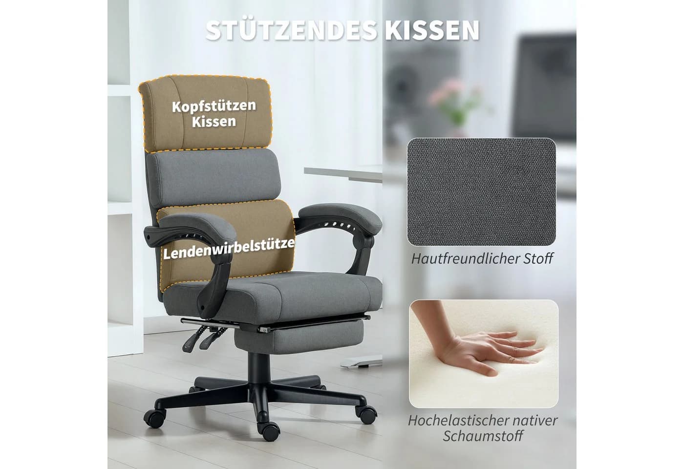 HOMCOM Bürostuhl Polyester mit 135° Neigungsfunktion - Bild 5