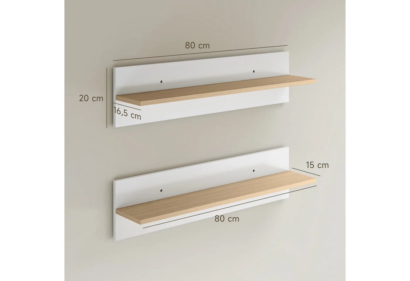 HOMCOM Wandregal 2er-Set Schweberegal für Küche, Wohnzimmer, Badezimmer, Weiß+Naturholz - Bild 3
