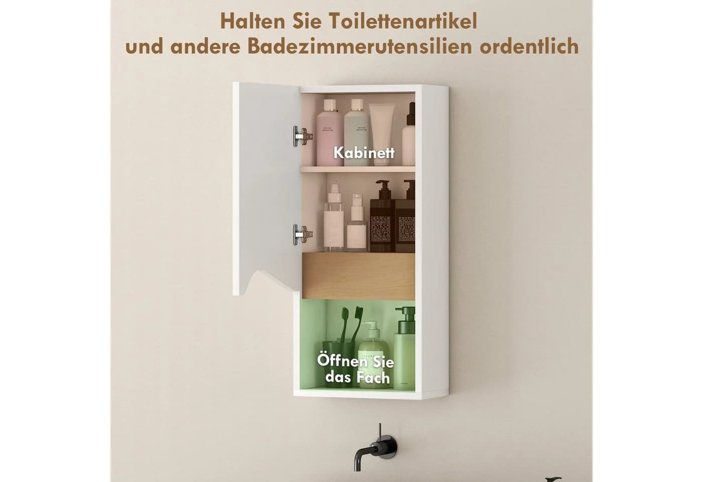 HOMCOM Hängeschrank mit Soft-Close-Tür, verstellbaren Ablagen und offenem Fach - Bild 5