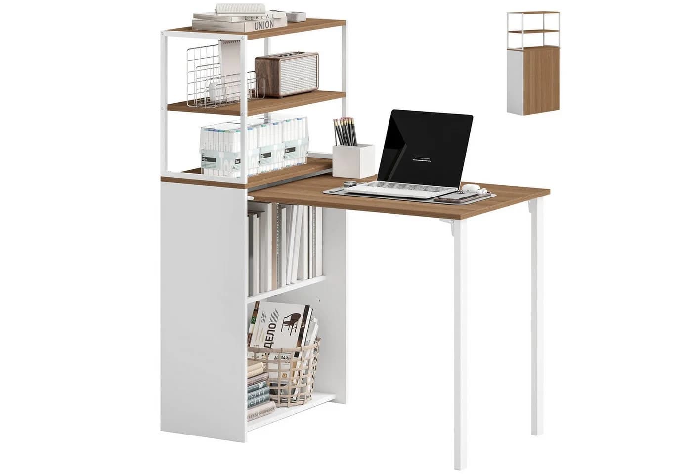 HOMCOM Schreibtisch zu Regal umwandelbar Naturholz