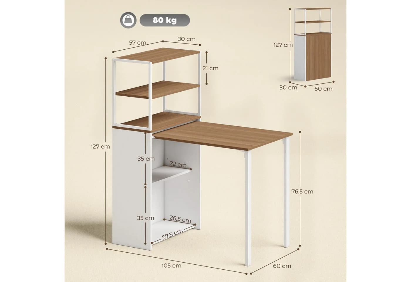 HOMCOM Schreibtisch zu Regal umwandelbar Naturholz - Bild 3