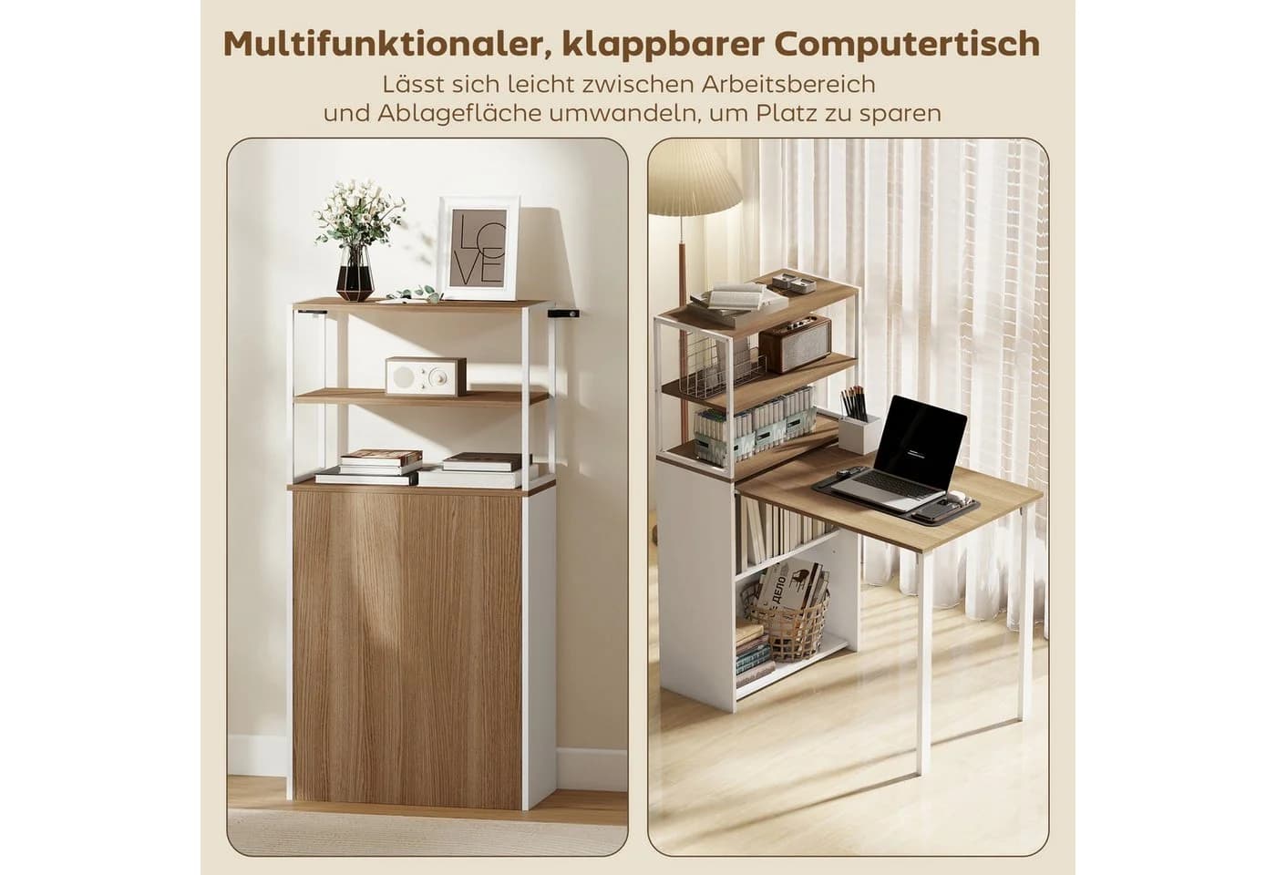 HOMCOM Schreibtisch zu Regal umwandelbar Naturholz - Bild 4