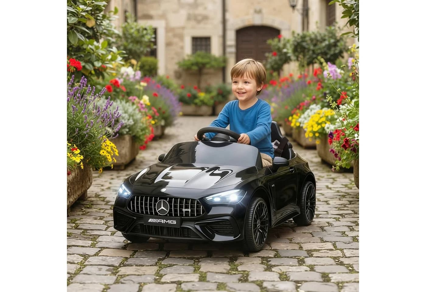 AIYAPLAY Elektro-Kinderauto Mercedes-Benz AMG GTR Schwarz/Weiß mit Fernbedienung