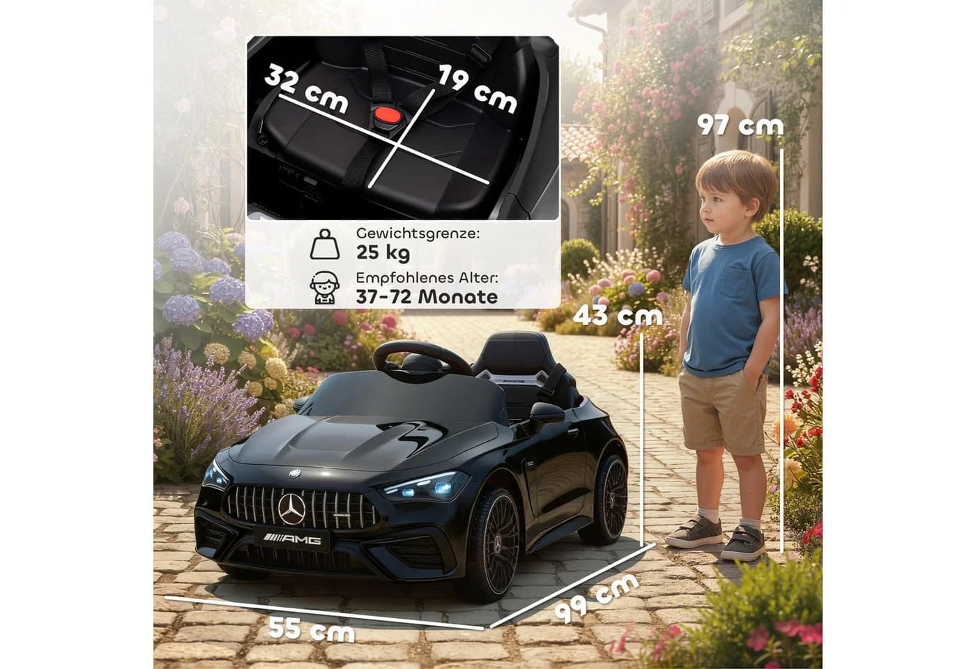 AIYAPLAY Elektro-Kinderauto Mercedes-Benz AMG GTR Schwarz/Weiß mit Fernbedienung - Bild 3