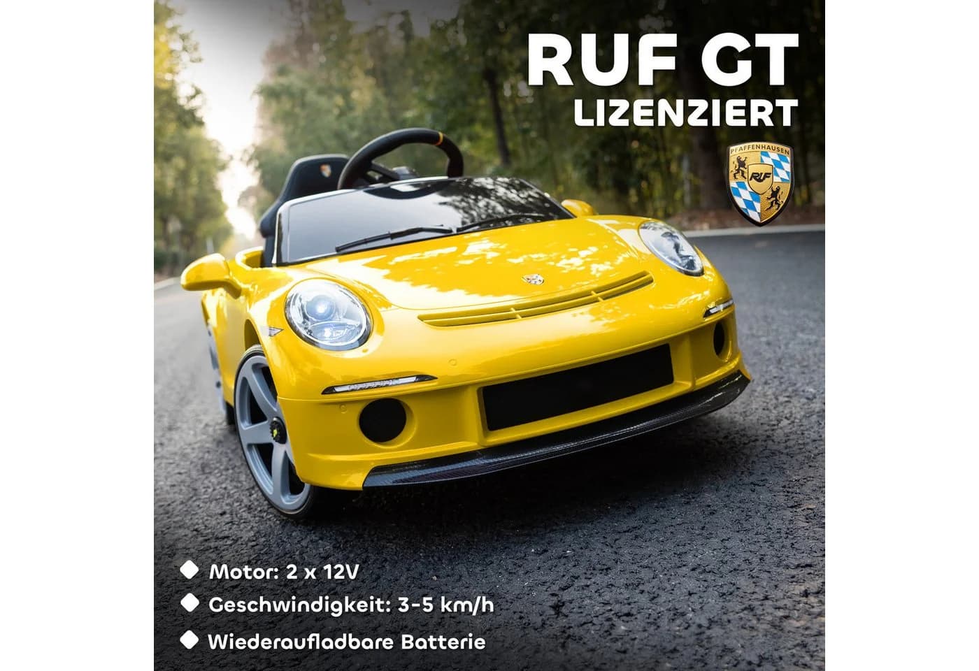 AIYAPLAY Elektro-Kinderauto 12V RUF GT Gelb - Bild 4