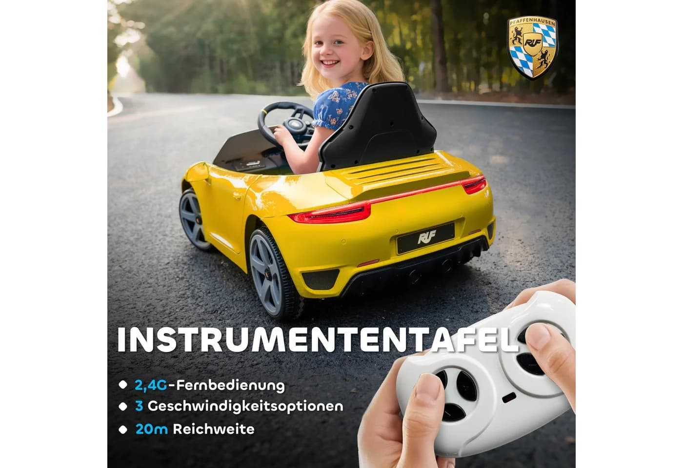 AIYAPLAY Elektro-Kinderauto 12V RUF GT Gelb - Bild 5