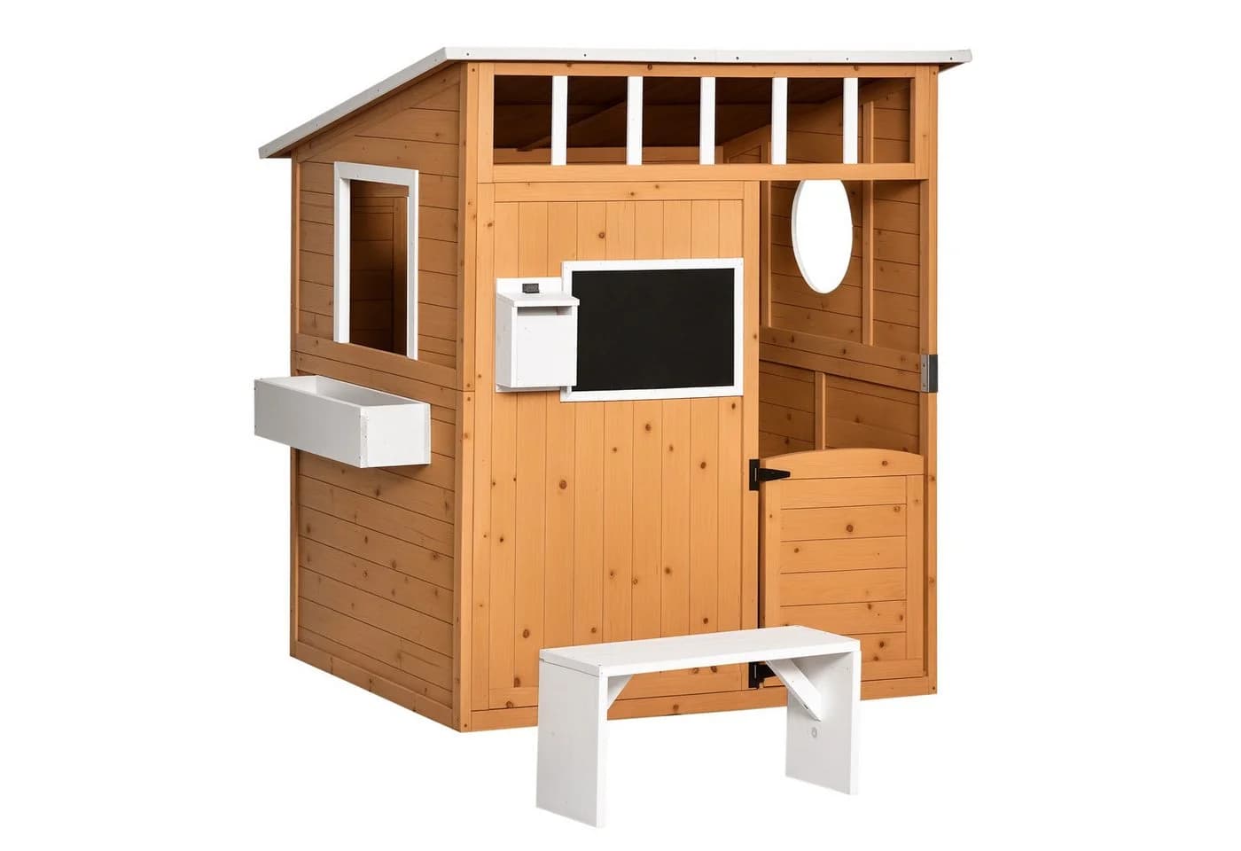 Outsunny Spielhaus Holz mit Fenster Briefkasten Blumentopfhalter
