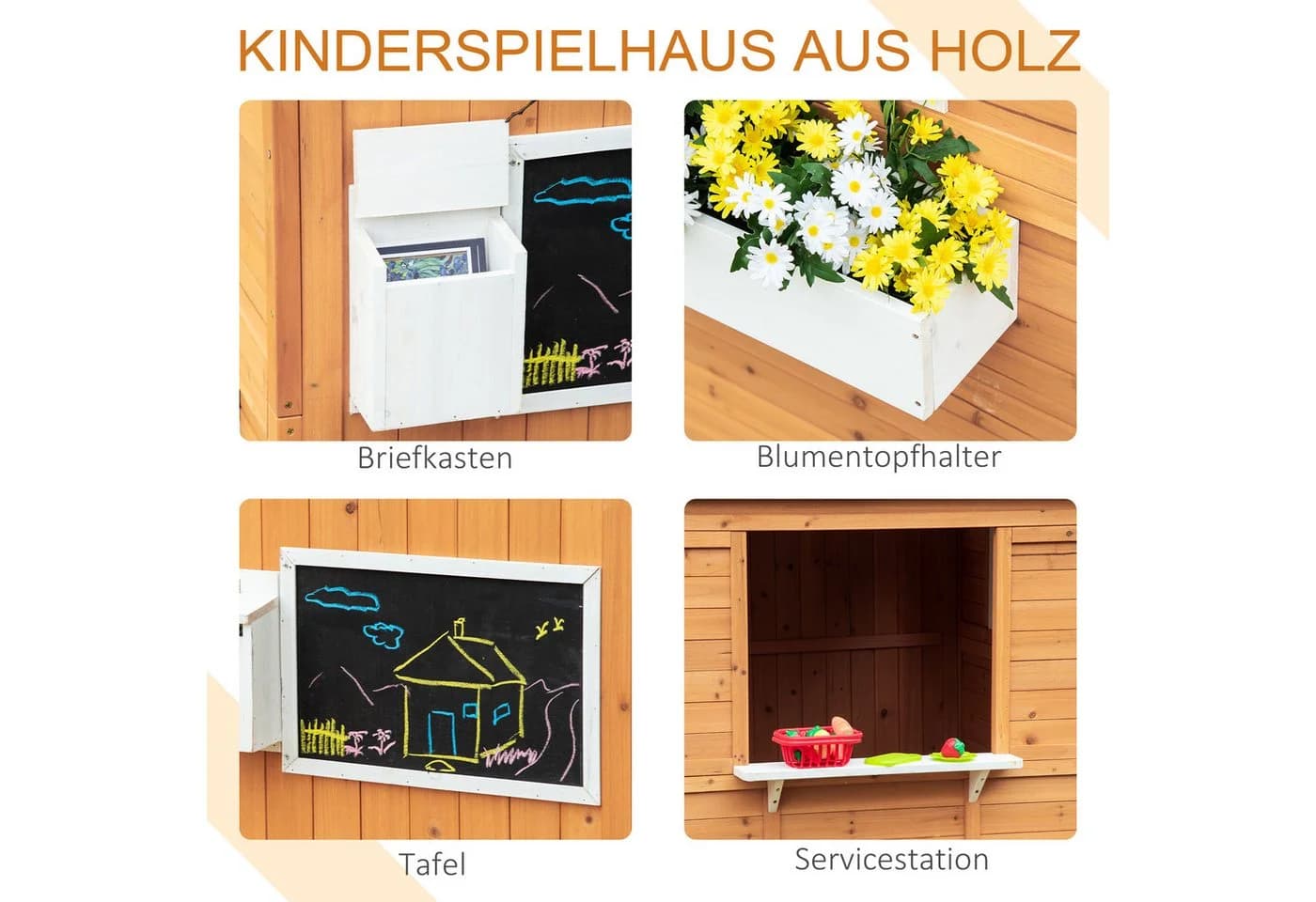 Outsunny Spielhaus Holz mit Fenster Briefkasten Blumentopfhalter - Bild 4