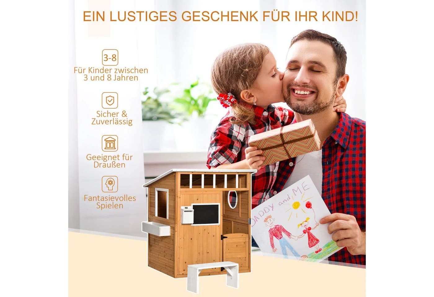 Outsunny Spielhaus Holz mit Fenster Briefkasten Blumentopfhalter - Bild 5