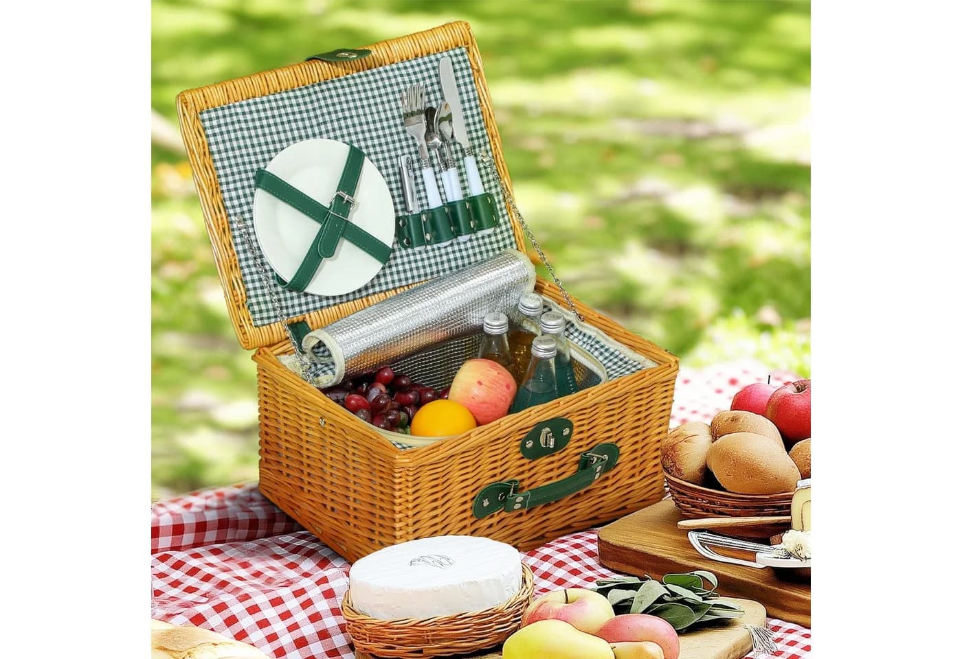 Outsunny Picknickkorb Weiden Set für 2 Personen Hellbraun - Bild 2