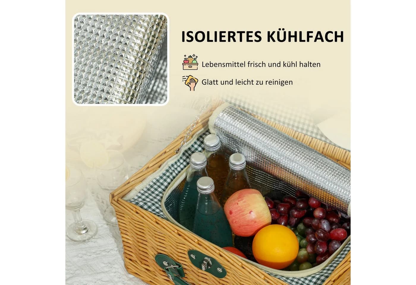 Outsunny Picknickkorb Weiden Set für 2 Personen Hellbraun - Bild 5