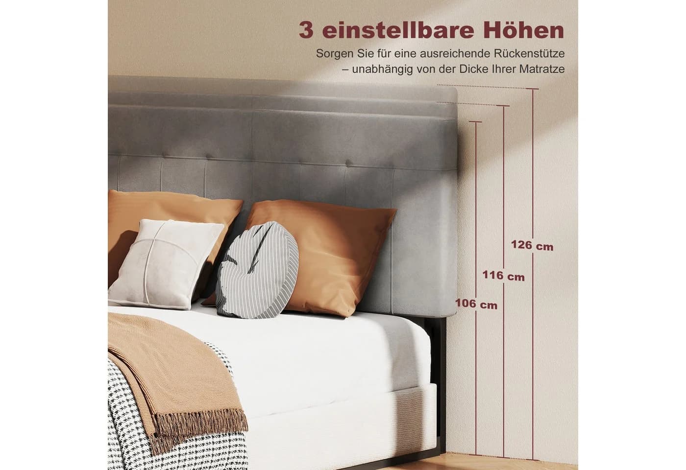 HOMCOM Kopfteil höhenverstellbar, Samtoptik, Grau - Bild 4