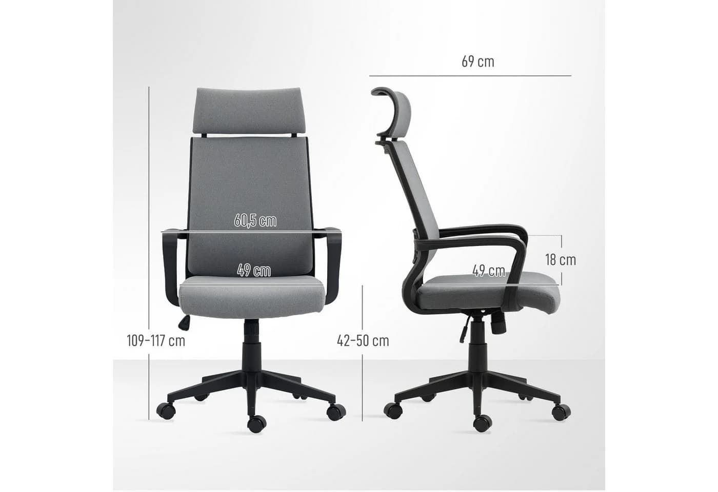 HOMCOM Bürostuhl Dunkelgrau mit Kopfstütze und Wippfunktion - Bild 3