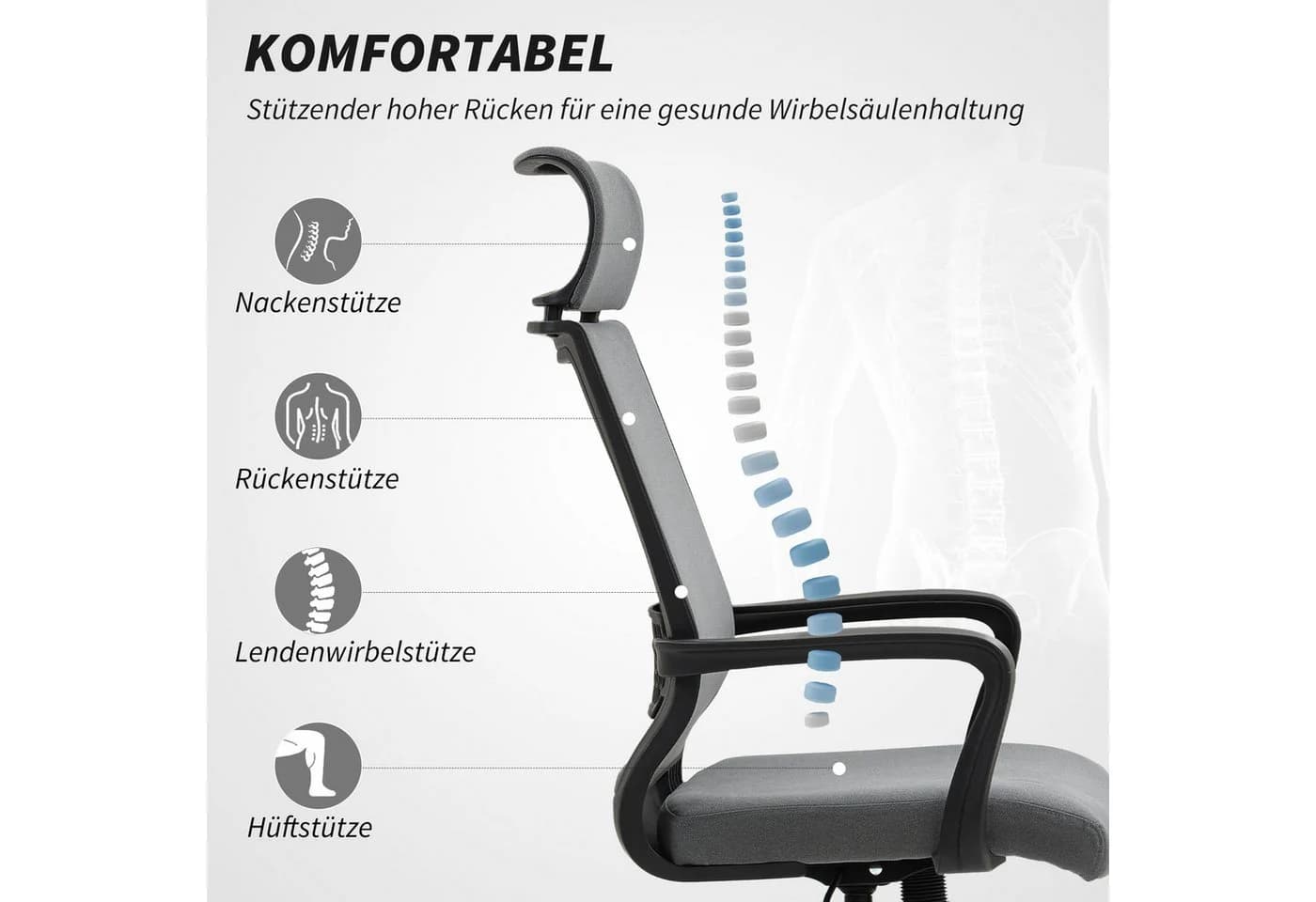 HOMCOM Bürostuhl Dunkelgrau mit Kopfstütze und Wippfunktion - Bild 4