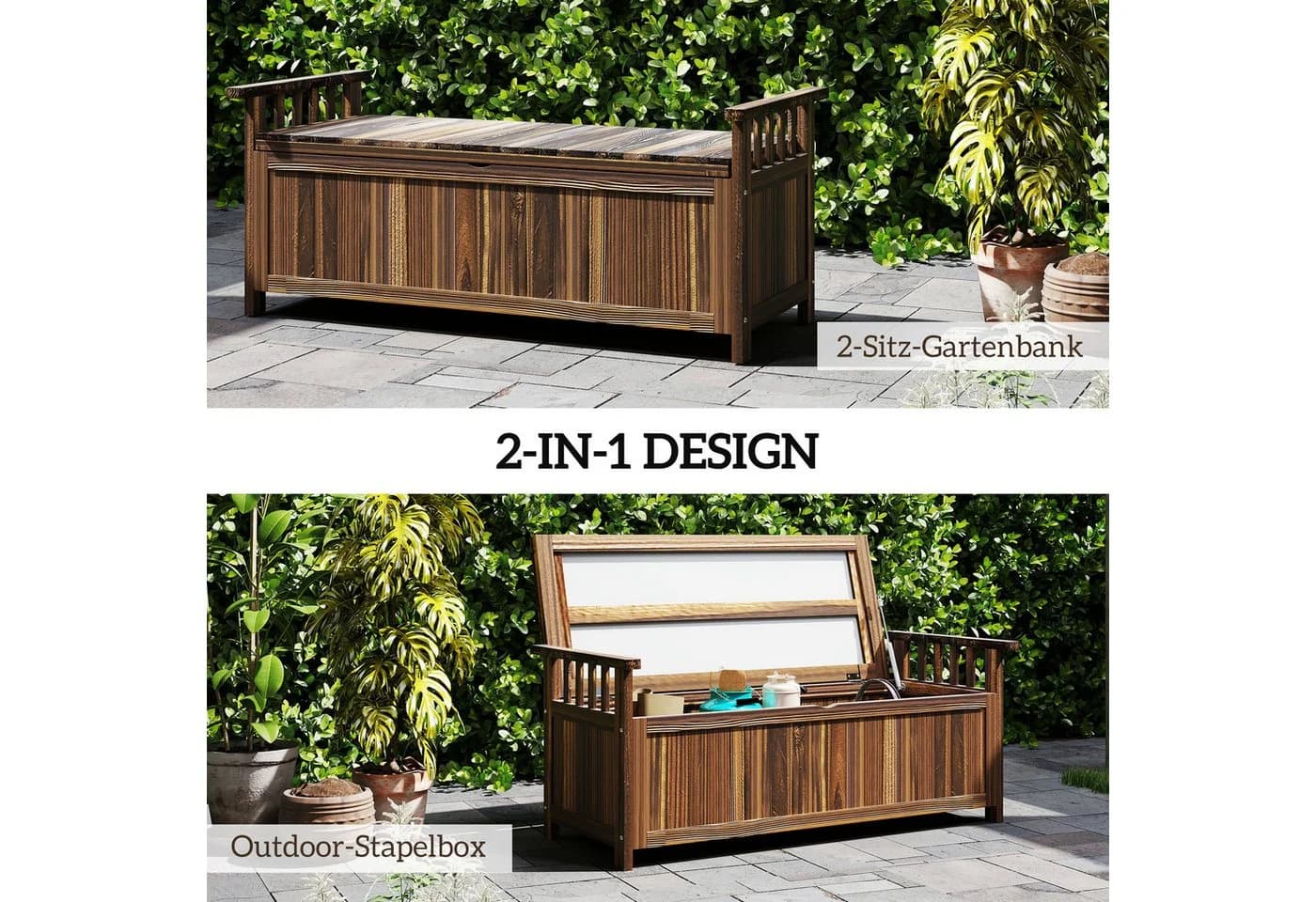 Outsunny Gartenbank mit Stauraum und Armlehnen 240kg belastbar - Bild 4