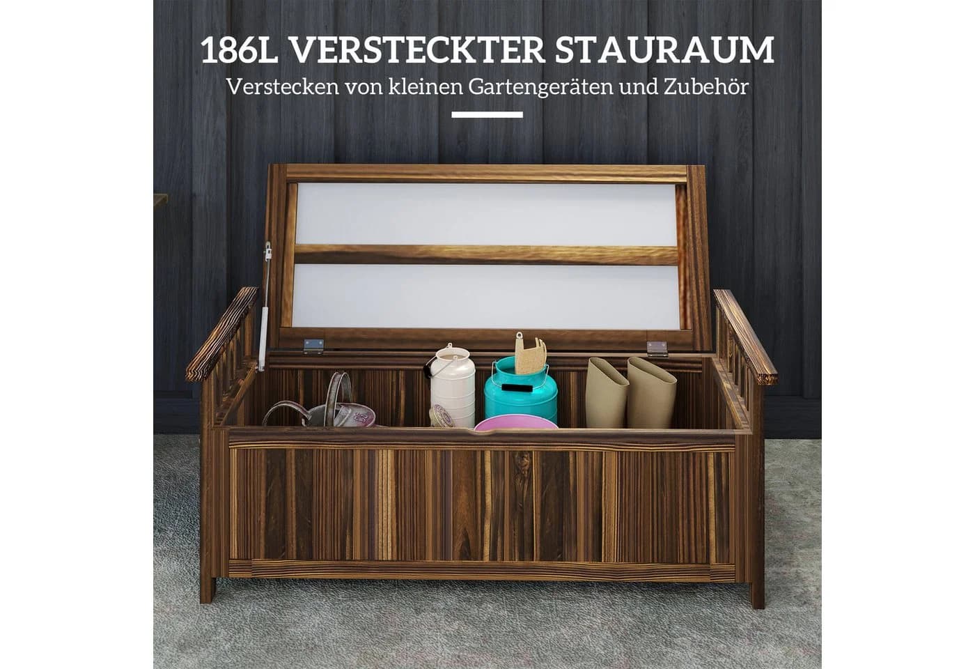 Outsunny Gartenbank mit Stauraum und Armlehnen 240kg belastbar - Bild 5