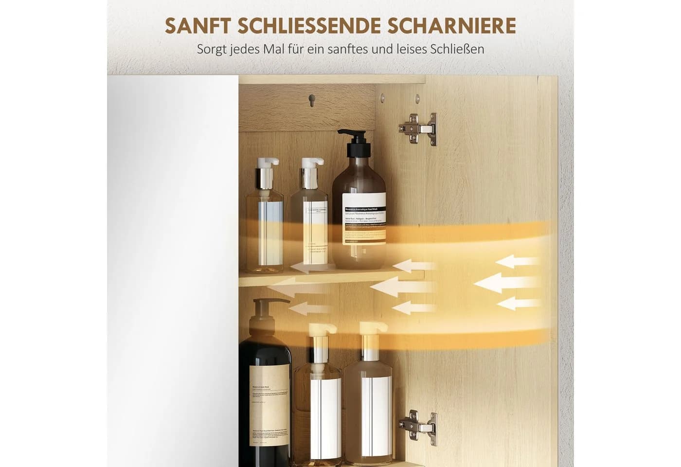 HOMCOM Spiegelschrank mit Spiegel, Soft-Close, 2 Türen, Verstellbarem Regal, Eiche - Bild 5