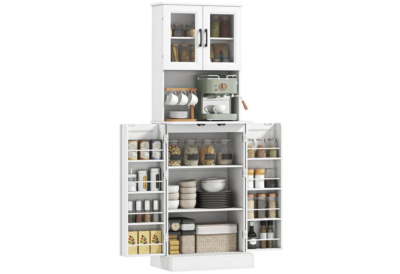 HOMCOM Küchenbuffet Weiß mit Acryltüren und Kabelloch