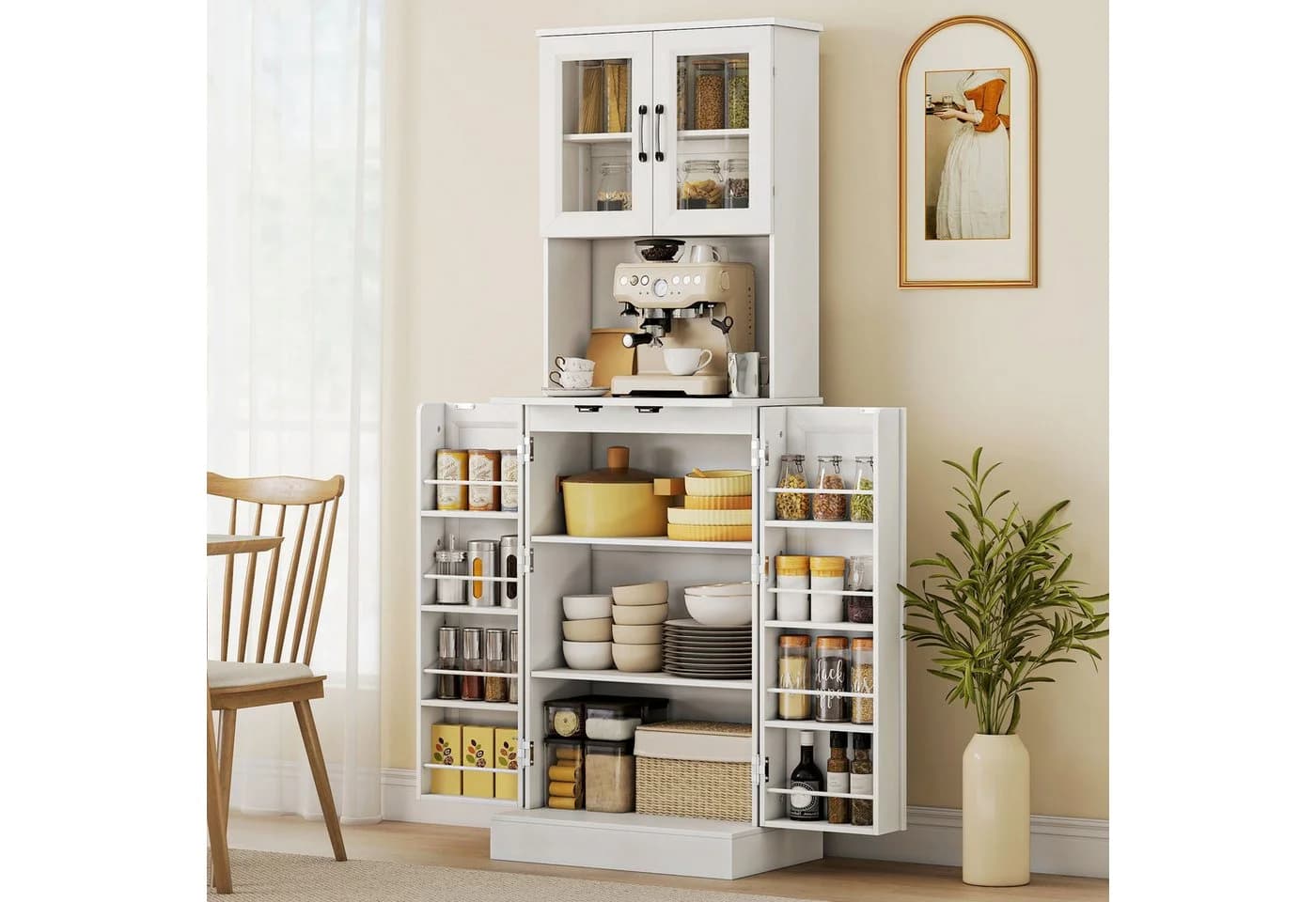 HOMCOM Küchenbuffet Weiß mit Acryltüren und Kabelloch - Bild 2
