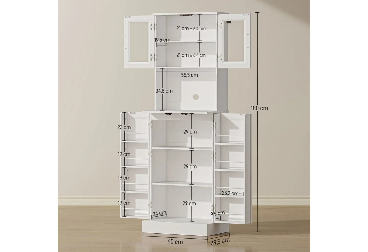 HOMCOM Küchenbuffet Weiß mit Acryltüren und Kabelloch - Bild 3