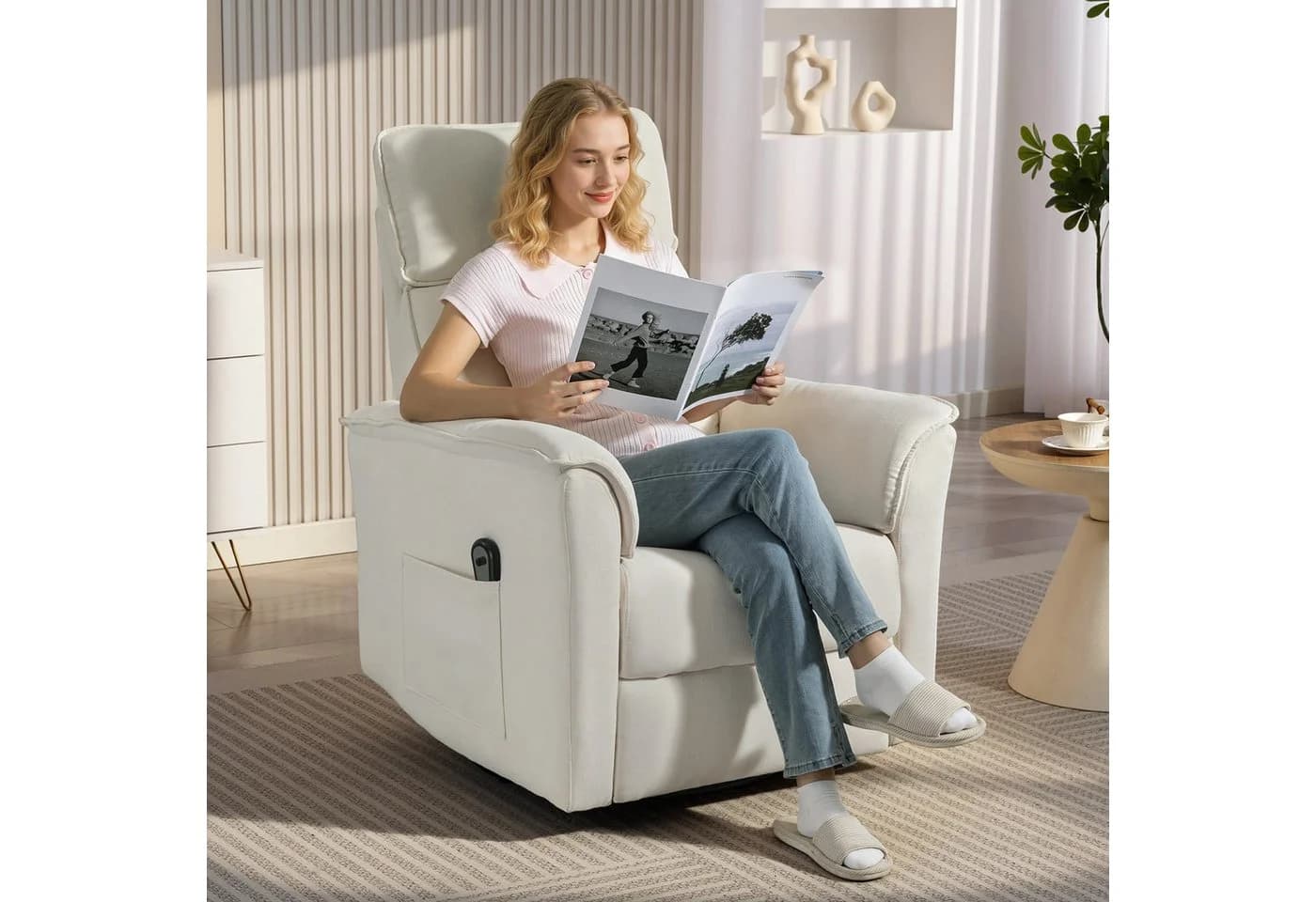 HOMCOM Relaxsessel mit Liegefunktion, Cremeweiß, elektrischer Fernsehsessel - Bild 2