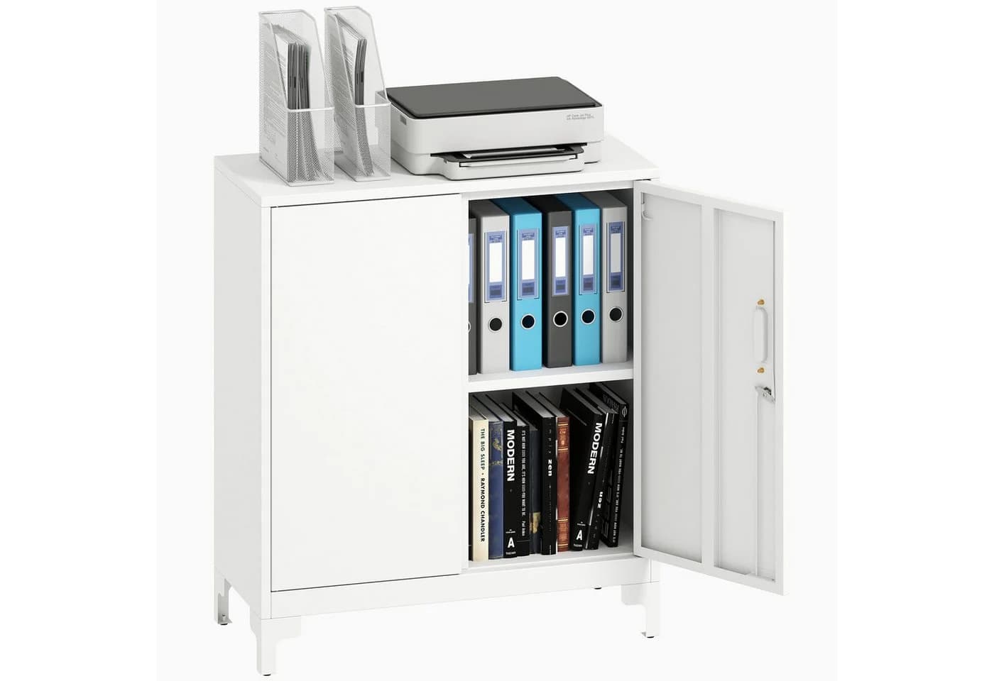 HOMCOM Aktenschrank Weiß Abschließbar 2 Ebenen Metall