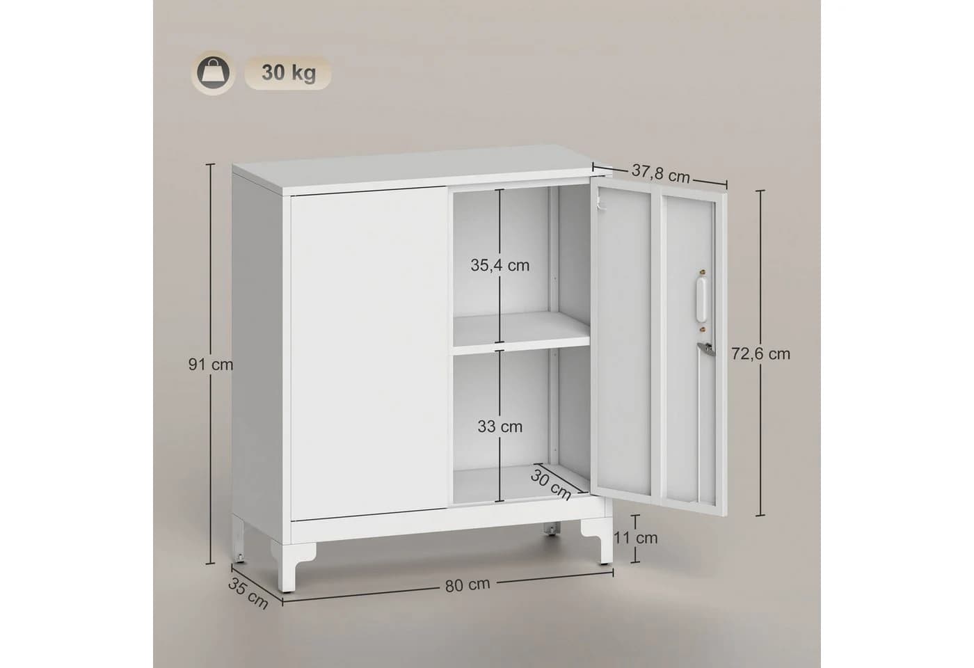 HOMCOM Aktenschrank Weiß Abschließbar 2 Ebenen Metall - Bild 3