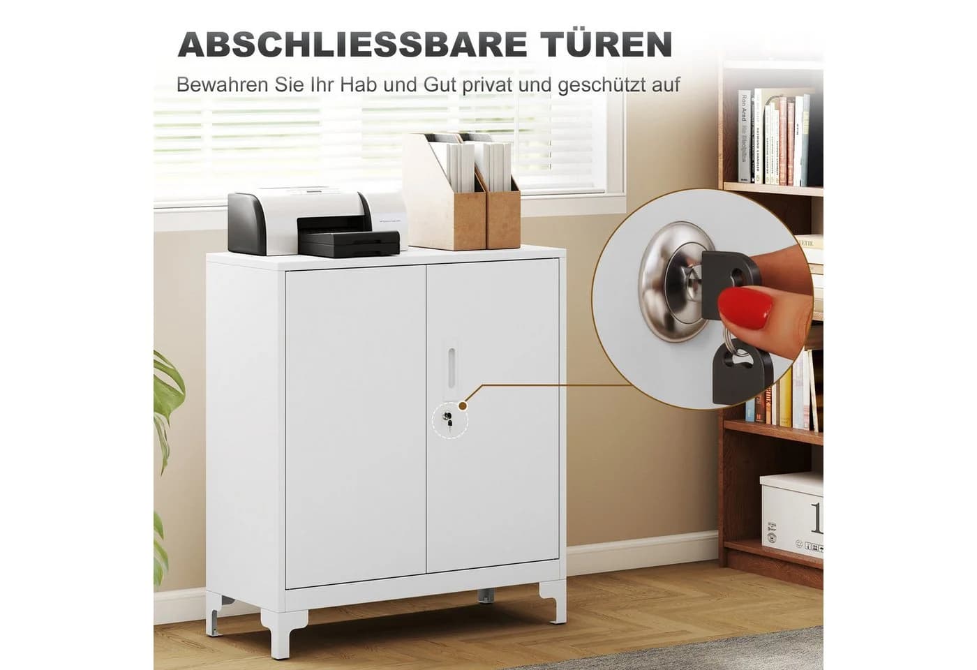 HOMCOM Aktenschrank Weiß Abschließbar 2 Ebenen Metall - Bild 5