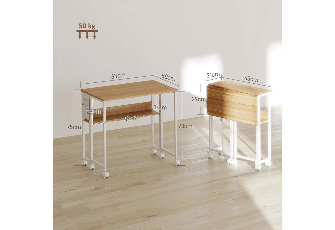 HOMCOM Klappschreibtisch mit Rollen, Regal und Aufbewahrungstasche - Bild 3