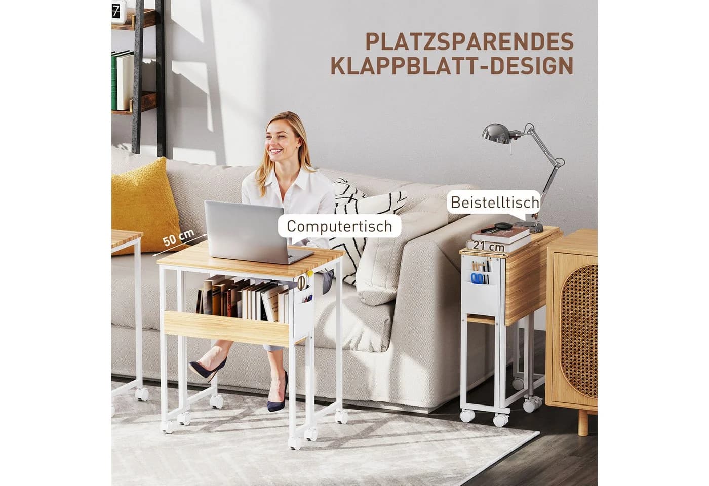HOMCOM Klappschreibtisch mit Rollen, Regal und Aufbewahrungstasche - Bild 4