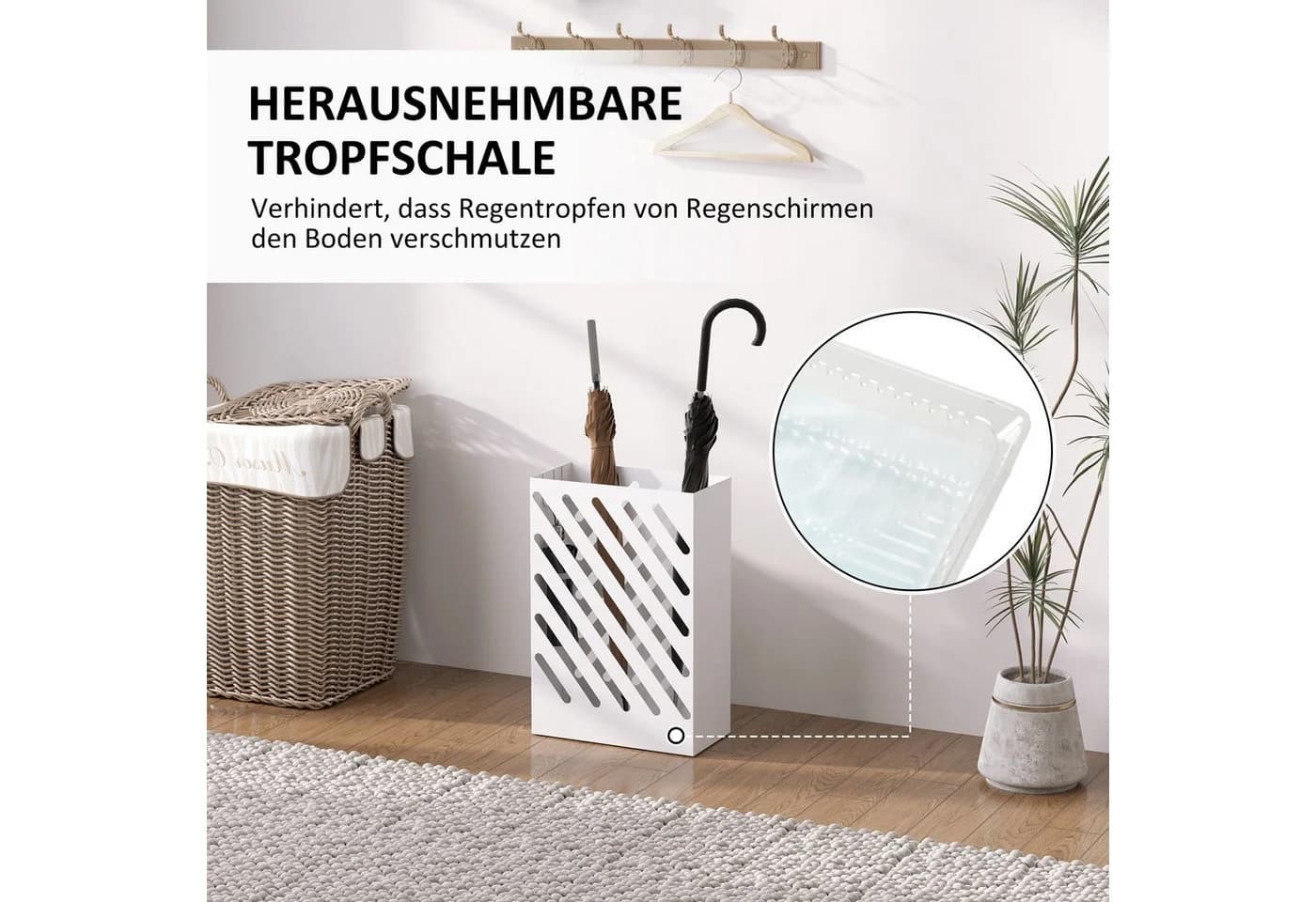 HOMCOM Schirmständer Weiß mit 4 Haken und Wasserschale - Bild 4