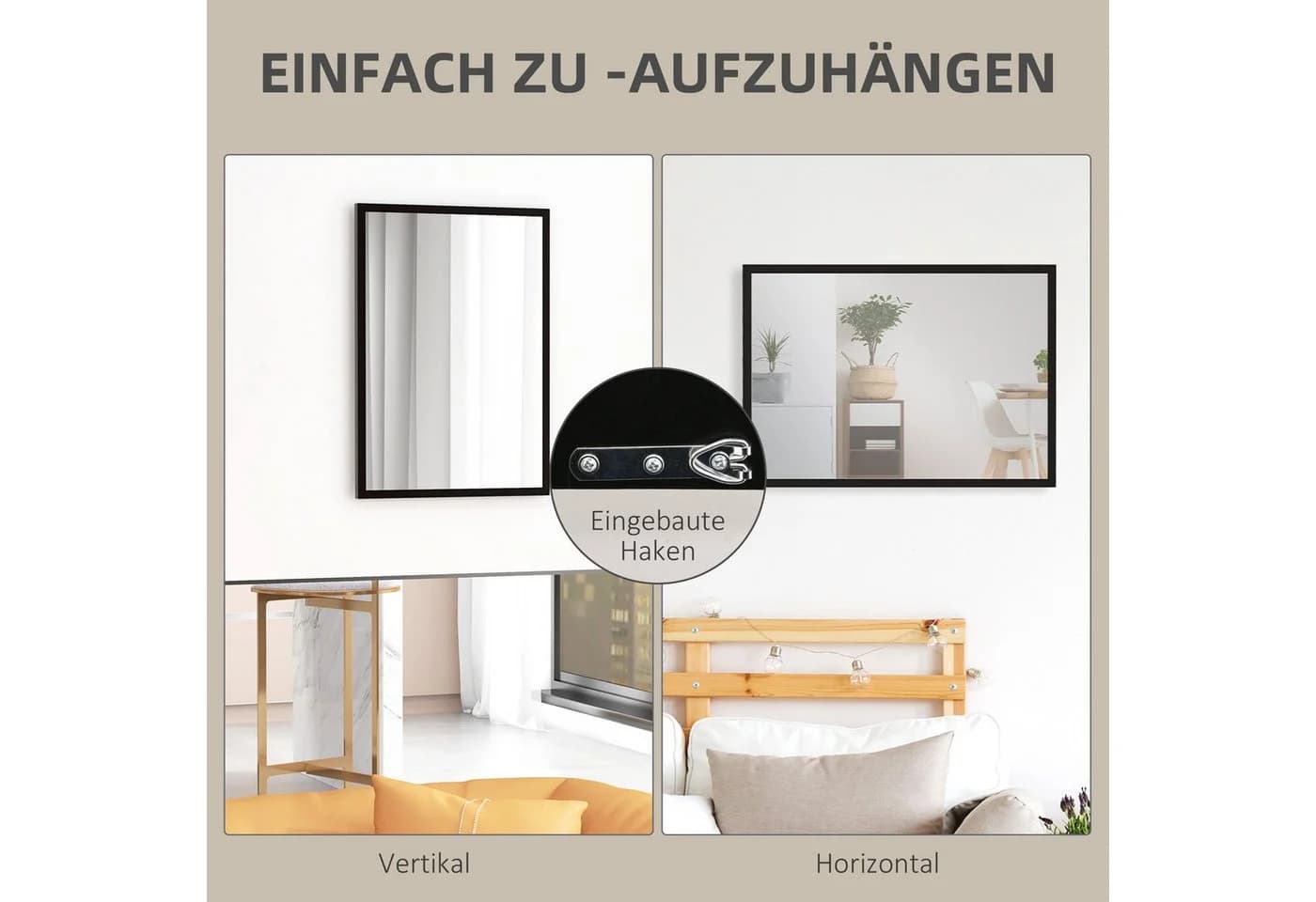 HOMCOM Wandspiegel 50 x 70 cm Rechteckig Spiegel Schwarz - Bild 5