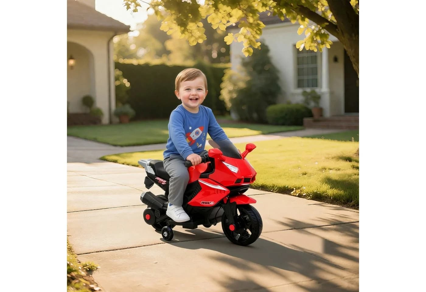 AIYAPLAY Elektro-Kindermotorrad mit USB, Stützrädern, Musik, Hupe, Scheinwerfer, Belastbarkeit 25 kg, für Kinder 1,5–3 Jahren Rot