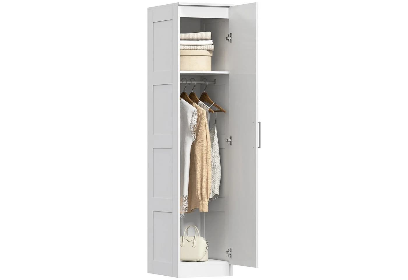 HOMCOM Kleiderschrank Weiß mit Soft-Close-Tür und Kleiderstange