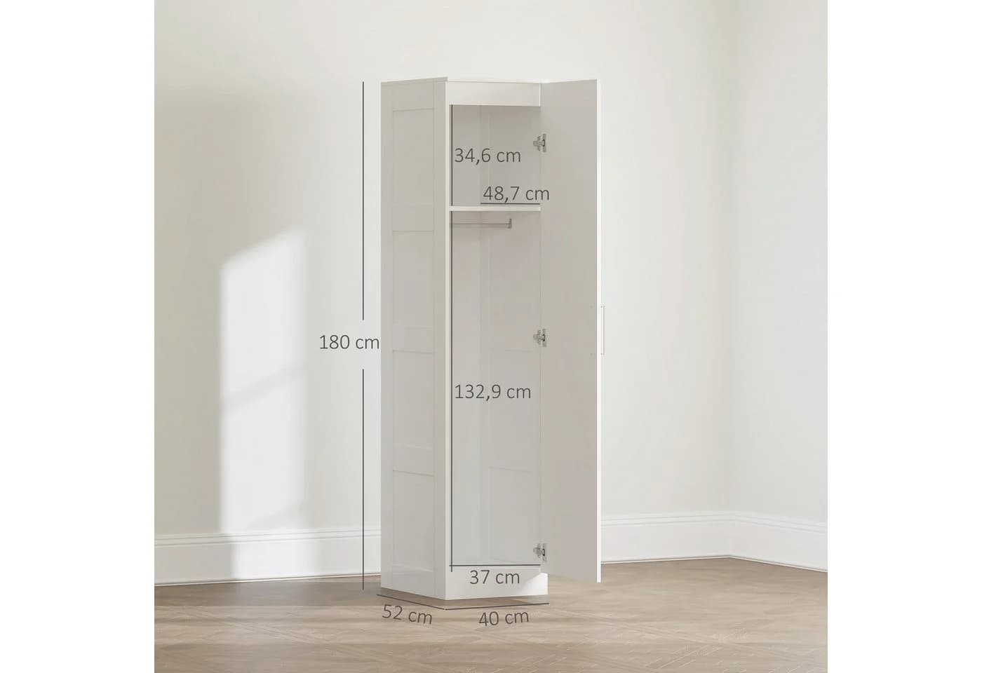 HOMCOM Kleiderschrank Weiß mit Soft-Close-Tür und Kleiderstange - Bild 3