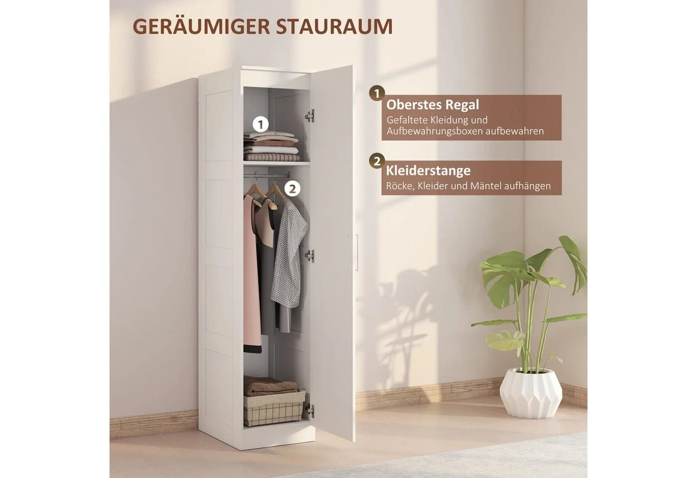HOMCOM Kleiderschrank Weiß mit Soft-Close-Tür und Kleiderstange - Bild 4