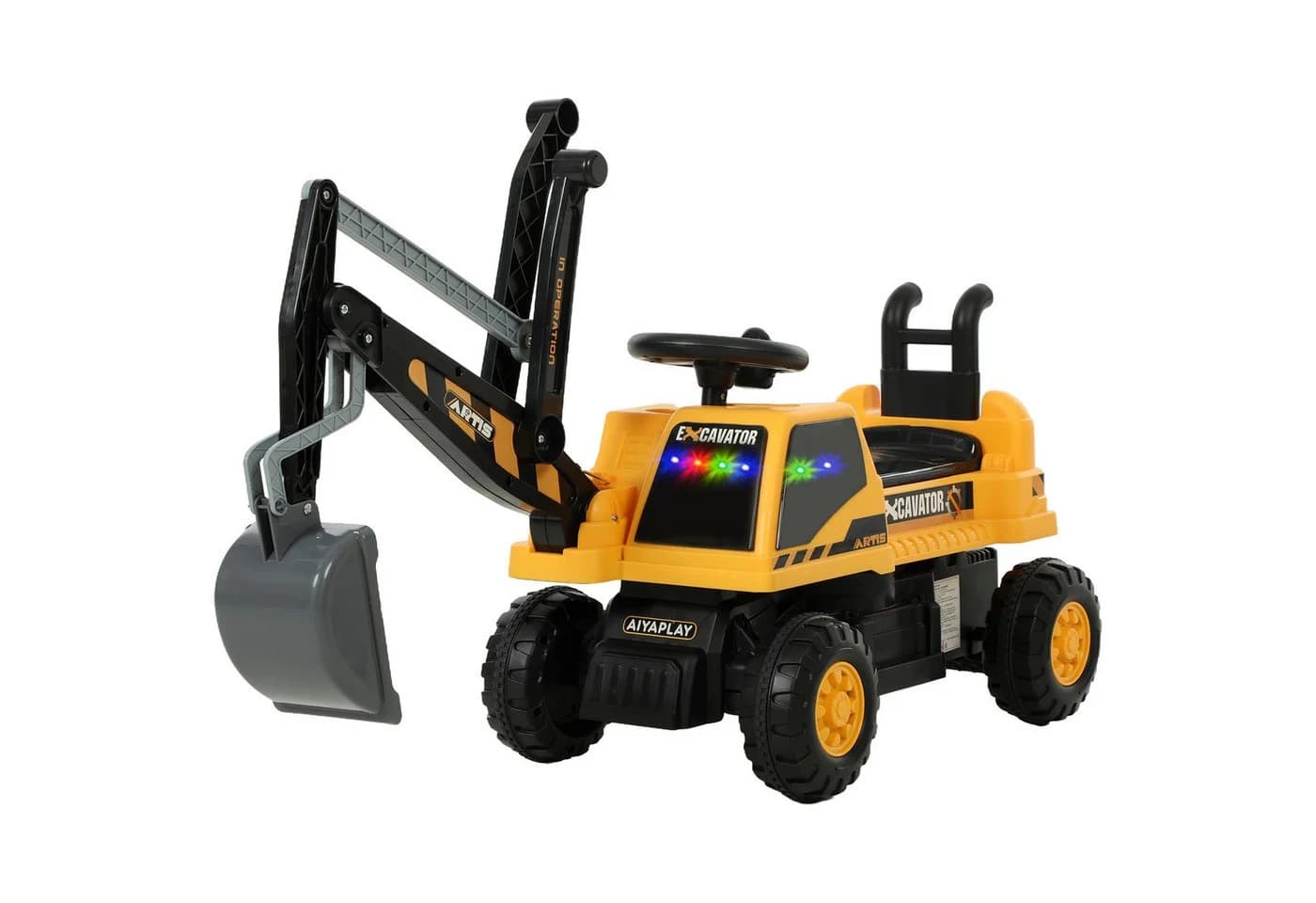 AIYAPLAY Kinder Aufsitzbagger mit Schaufel, Licht und Sound