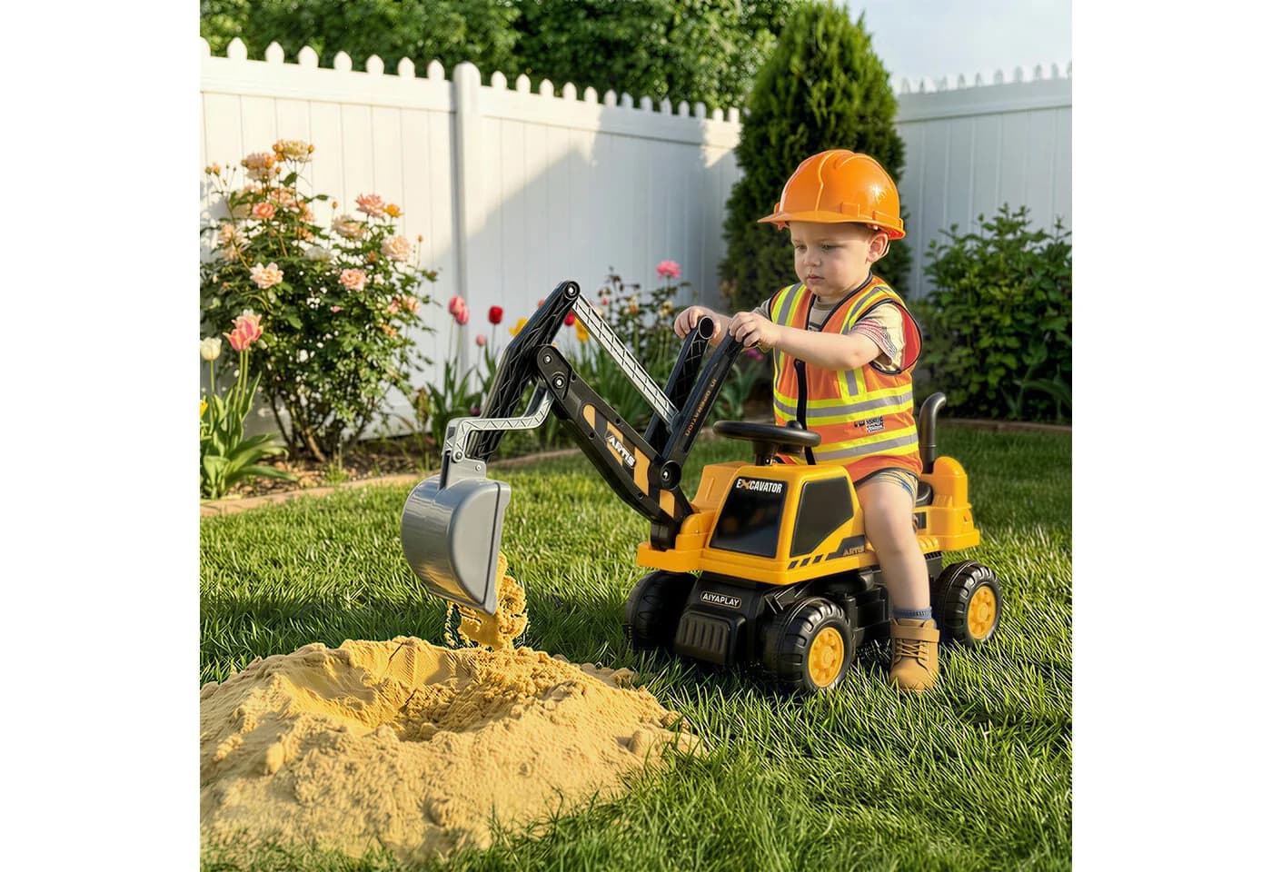 AIYAPLAY Kinder Aufsitzbagger mit Schaufel, Licht und Sound - Bild 2