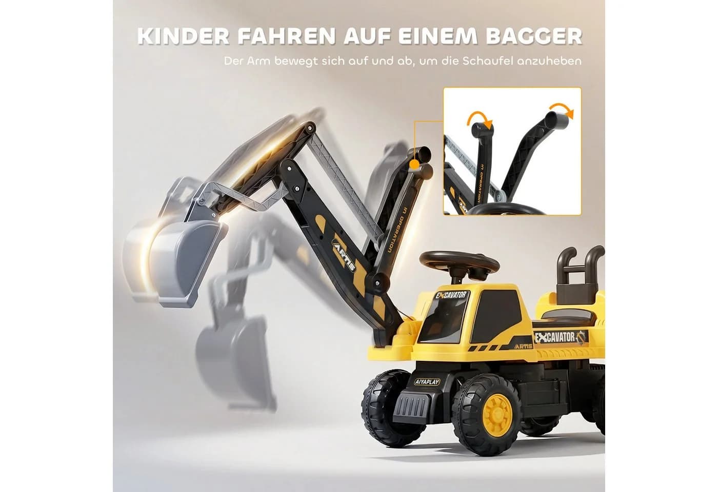 AIYAPLAY Kinder Aufsitzbagger mit Schaufel, Licht und Sound - Bild 4