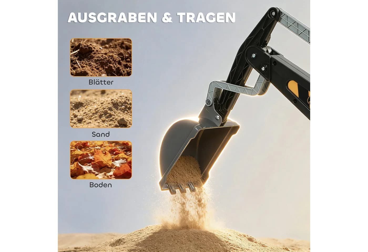 AIYAPLAY Kinder Aufsitzbagger mit Schaufel, Licht und Sound - Bild 5
