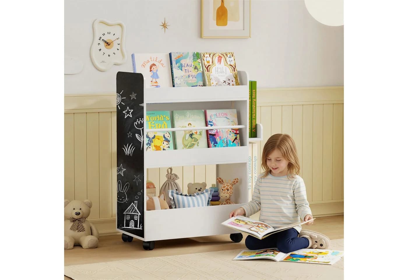 AIYAPLAY Kinderregal doppelseitig 4 Regale Bücher Tafel Rollen - Bild 2