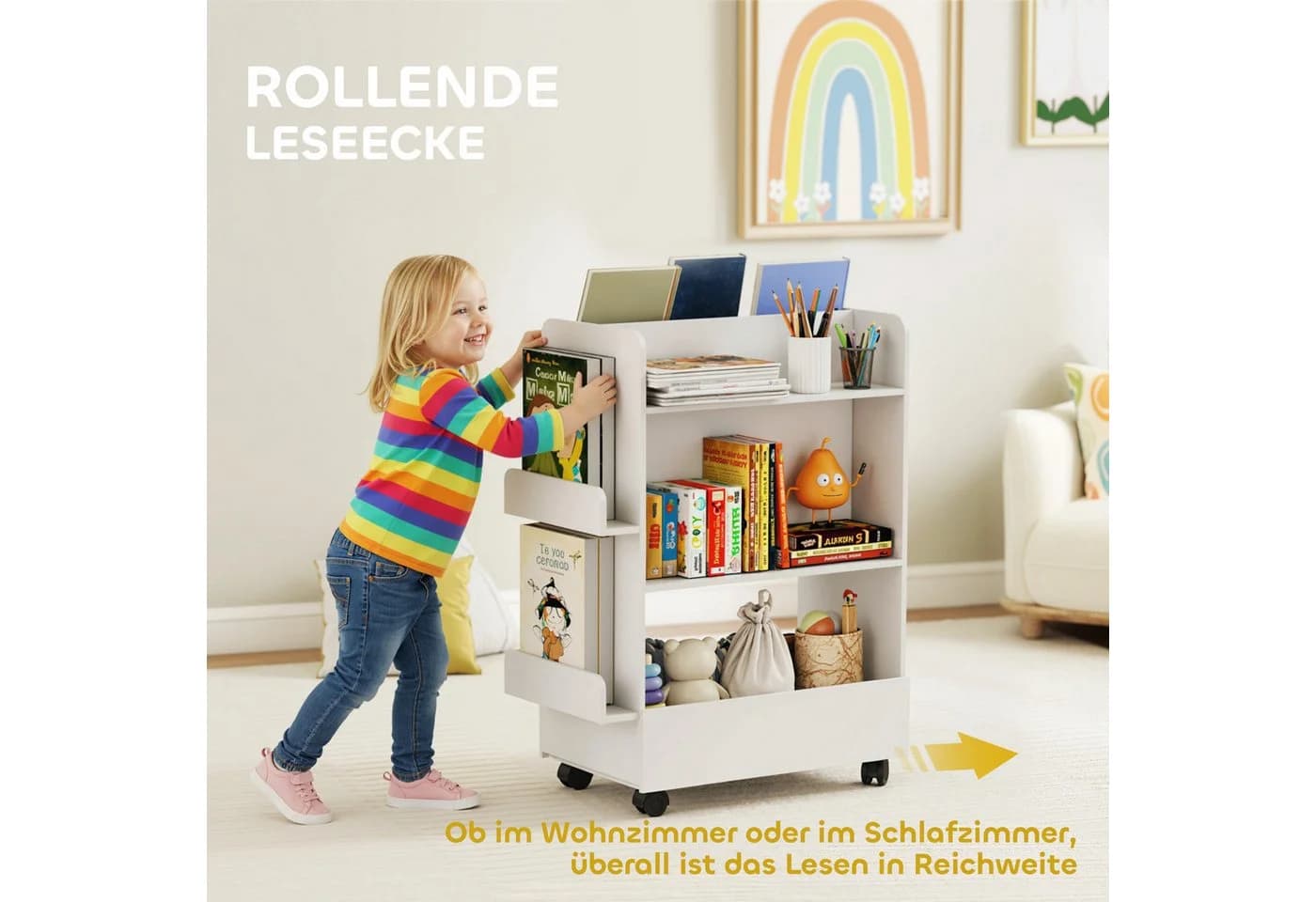 AIYAPLAY Kinderregal doppelseitig 4 Regale Bücher Tafel Rollen - Bild 5