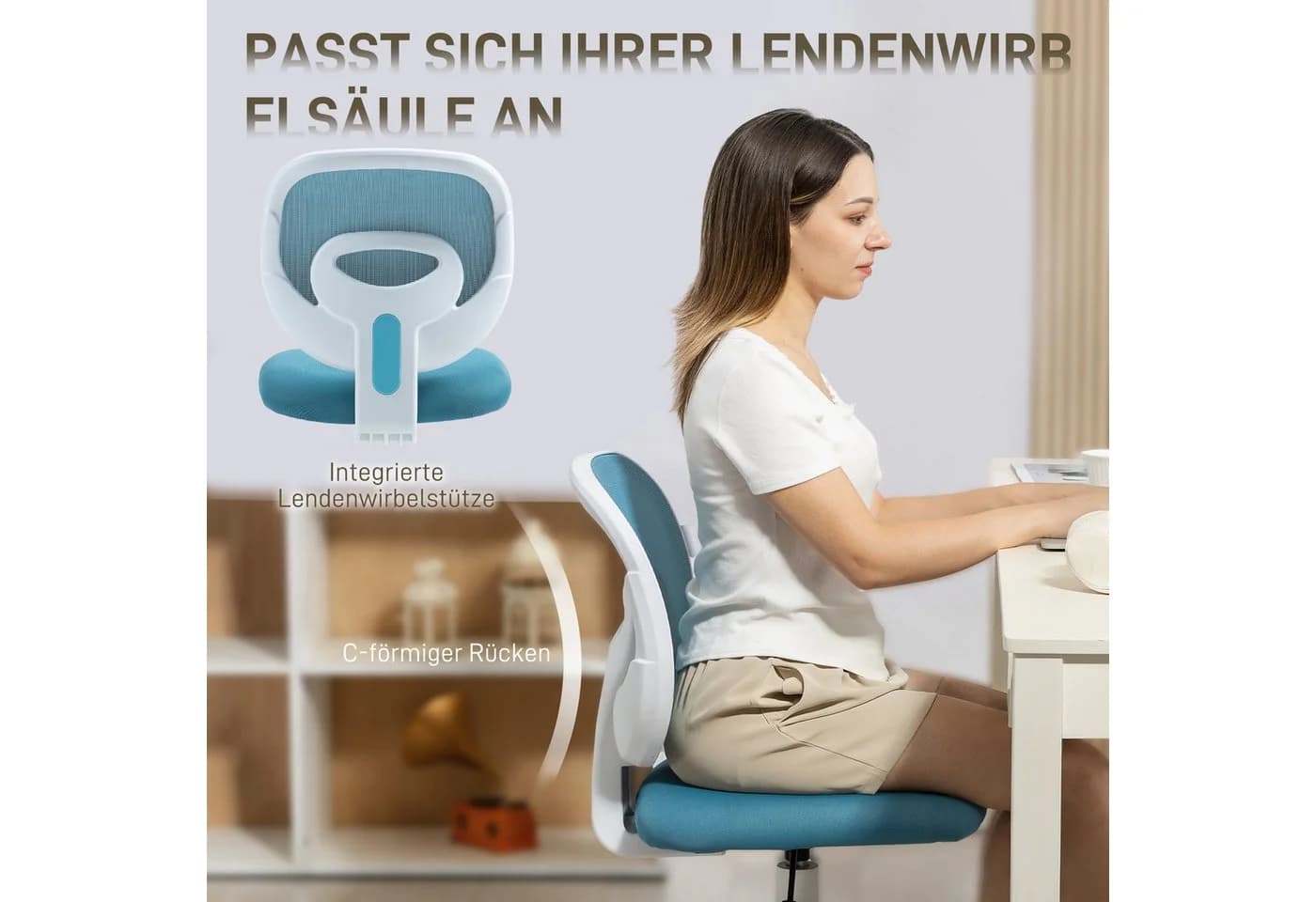 HOMCOM Bürostuhl mit C-förmiger Rückenstütze Blau - Bild 4