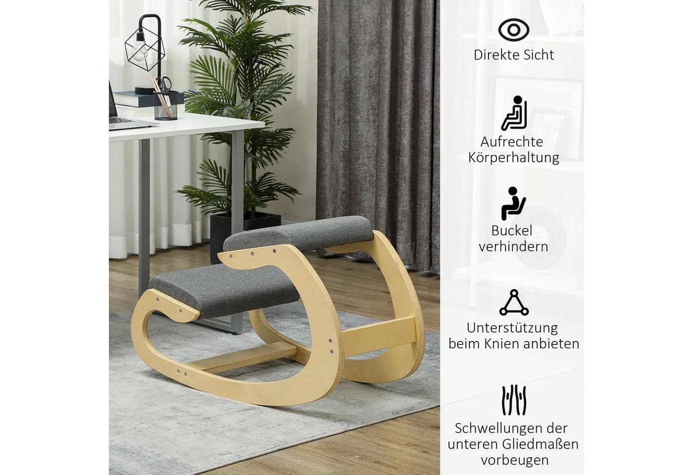 HOMCOM Ergonomischer Kniestuhl Grau Schaukelnd für Homeoffice - Bild 5