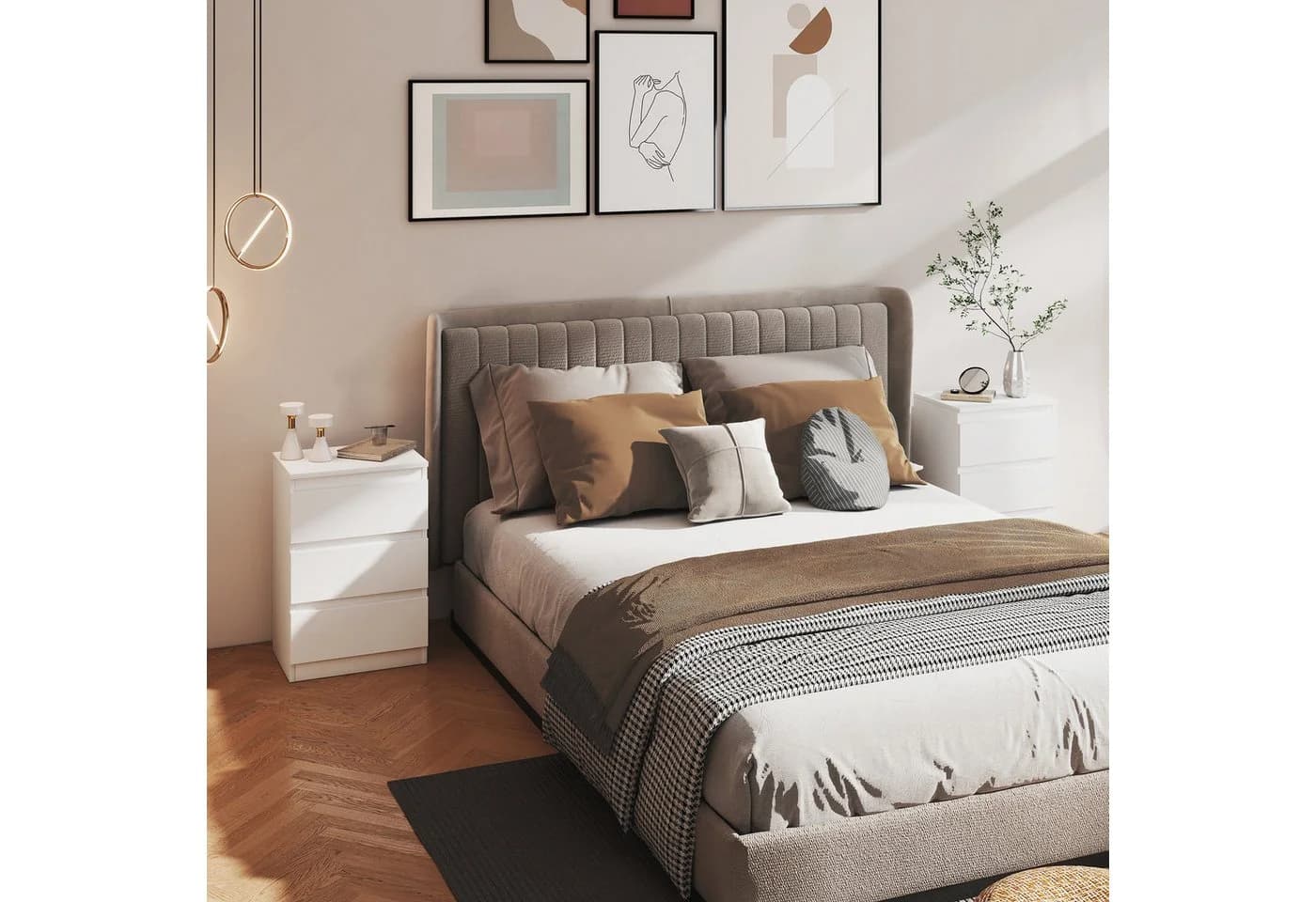 HOMCOM Nachttisch Set 2-tlg. Weiß Griffloses Design 3 Schubladen