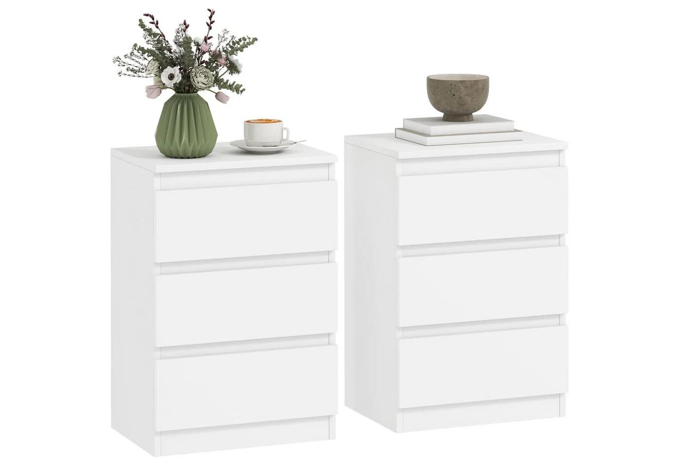 HOMCOM Nachttisch Set 2-tlg. Weiß Griffloses Design 3 Schubladen - Bild 2
