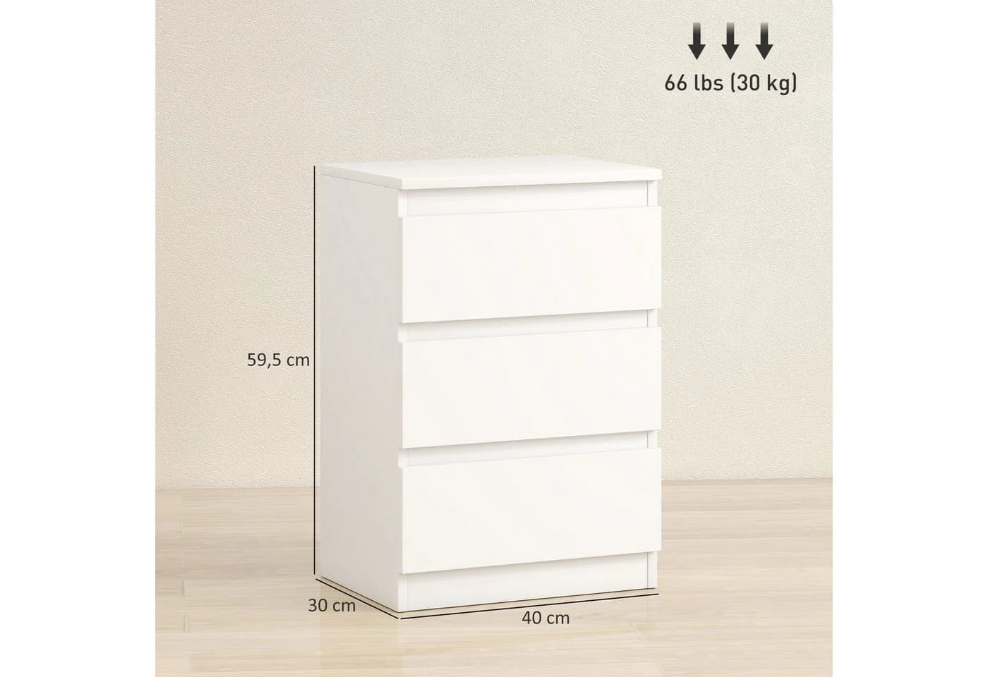 HOMCOM Nachttisch Set 2-tlg. Weiß Griffloses Design 3 Schubladen - Bild 3